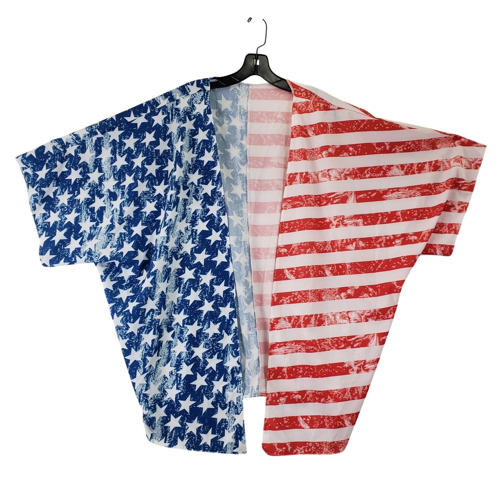American Flag Kimono Cardigan Womens One Size Red White Blue Patriotic Americana